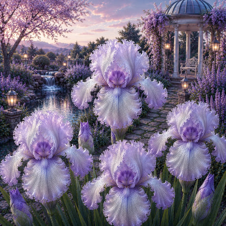 Bulb de Iris Germanica Lavender Storm, soi premium cu flori mari lavandă și violet pastel, ideal pentru grădini, straturi florale și borduri, rezistent și ușor de întreținut.