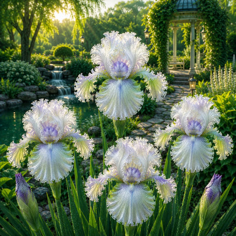 Bulb de Iris Germanica Neon Emerald, soi premium cu flori mari verde smarald și galben-lime, ideal pentru grădini, straturi florale și borduri, rezistent și ușor de întreținut.